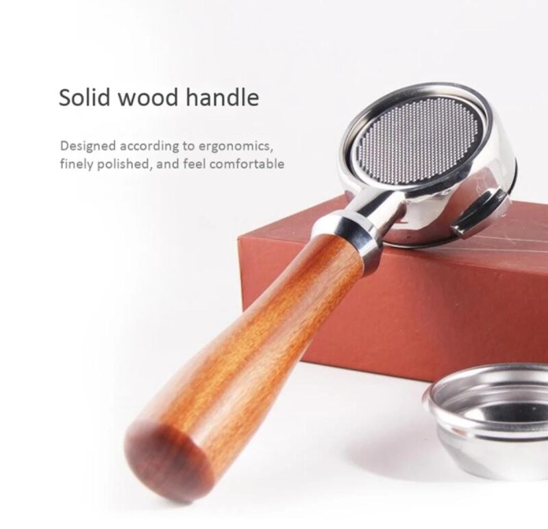 58mm Stainless Steel Bottomless Portafilter with Elegant Wooden Handle