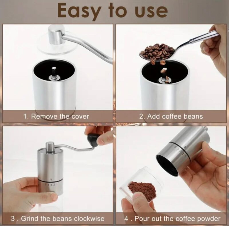 Handheld Manual Coffee Grinder with Ceramic Burr and 5 adjustable settings