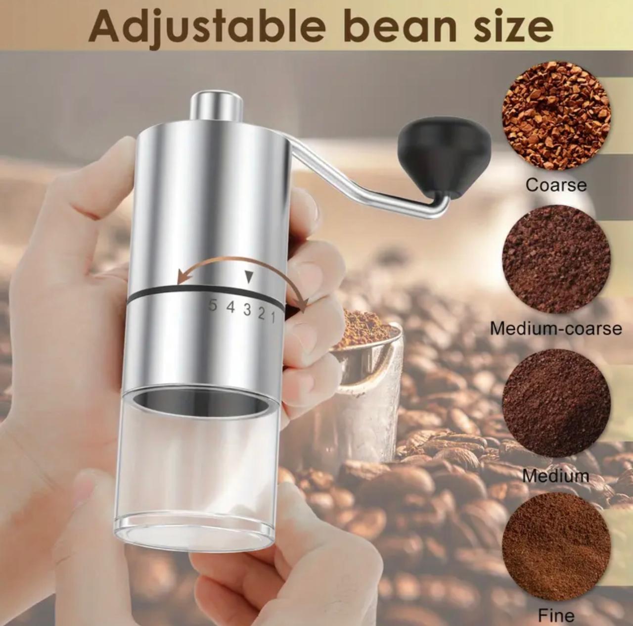 Handheld Manual Coffee Grinder with Ceramic Burr and 5 adjustable settings