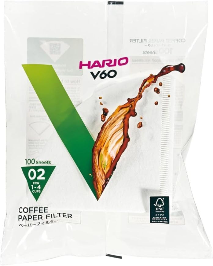 Hario-V60 Coffee Paper Filter (Size 02, Capacity 1-4 Cups, 100 Sheets, White)