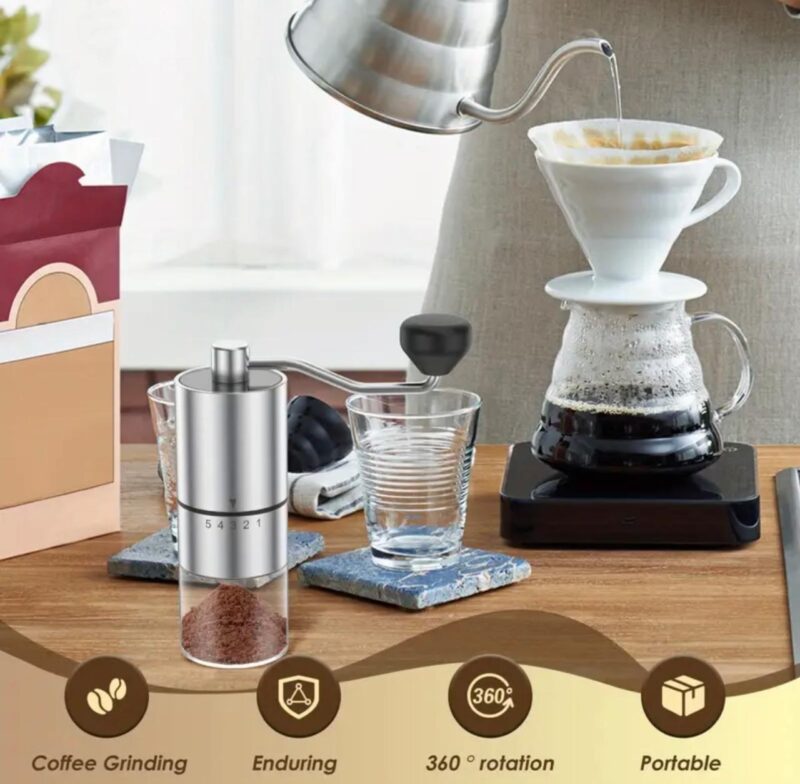 Handheld Manual Coffee Grinder with Ceramic Burr and 5 adjustable settings