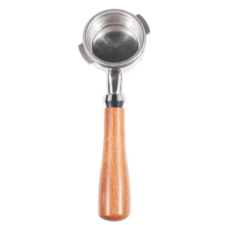 58mm Stainless Steel Bottomless Portafilter with Elegant Wooden Handle