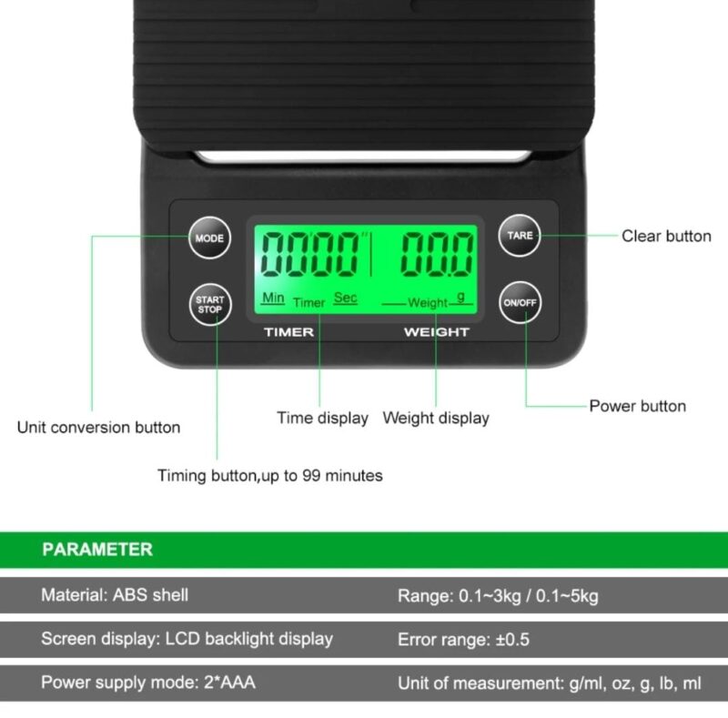 High Precision Coffee Scale with timer for Drip Coffee 0.1 gms to 3 Kgs.