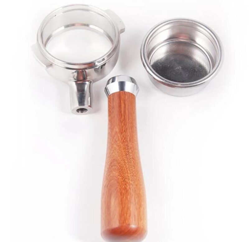 58mm Stainless Steel Bottomless Portafilter with Elegant Wooden Handle