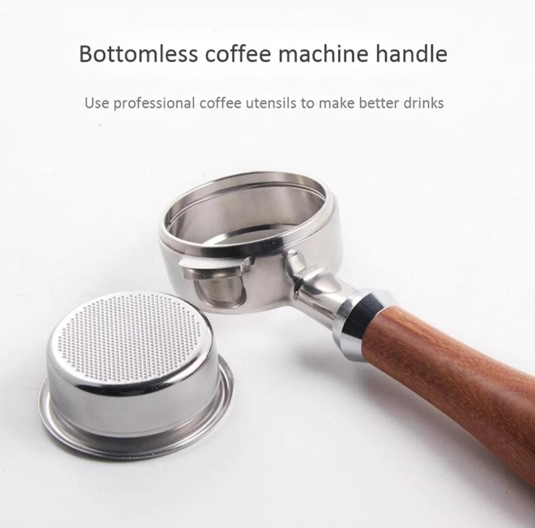 58mm Stainless Steel Bottomless Portafilter with Elegant Wooden Handle