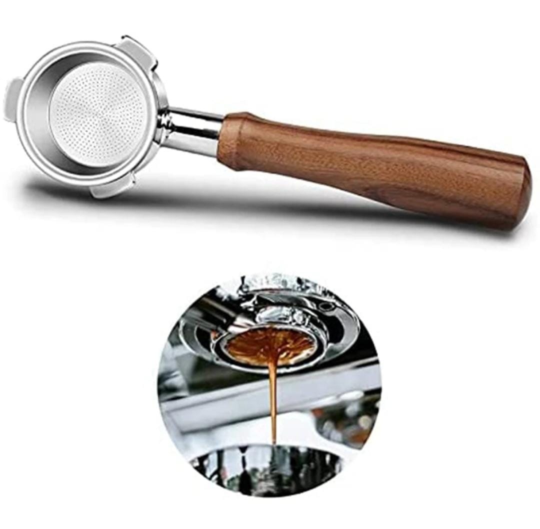 51mm Stainless Steel Bottomless Portafilter with Elegant Wooden Handle for Delonghi Dedica and others