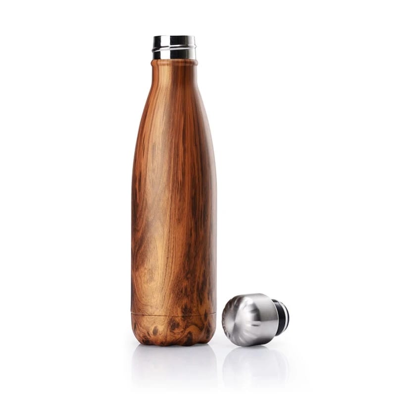 500ml Insulated Vaccum Swell Bottle, Creative Double Wall, 304 Stainless Steel, for Coffee,Shakes,Tea, And any beverage. Teak Brown Wooden Colour.