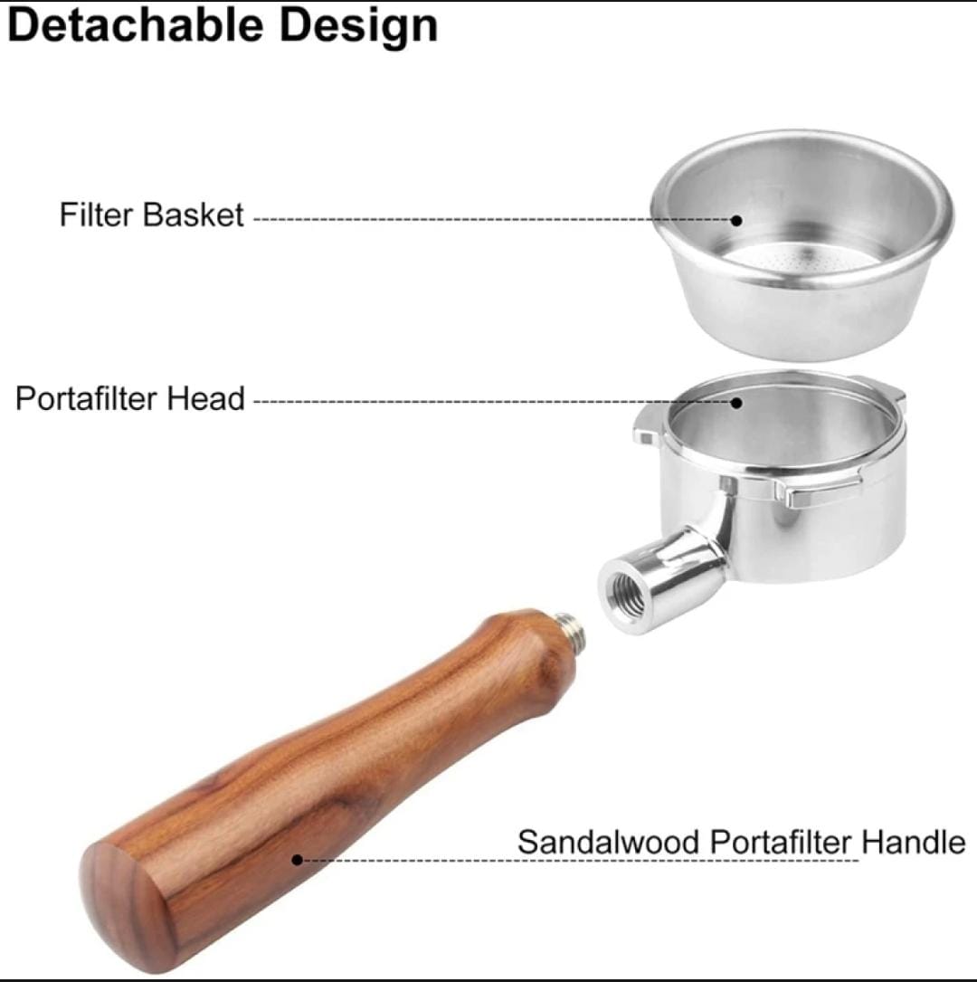 51mm Stainless Steel Bottomless Portafilter with Elegant Wooden Handle for Delonghi Dedica and others
