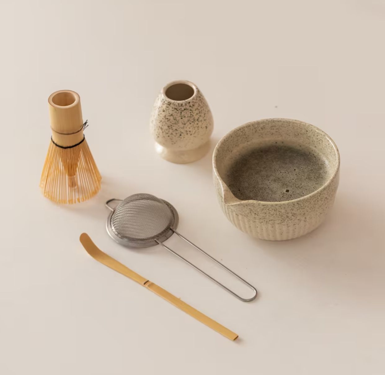Matcha Kit, 5 pcs, , Bowl, Bamboo Whisk, Whisk Holder, Bamboo Scoop, Stainer