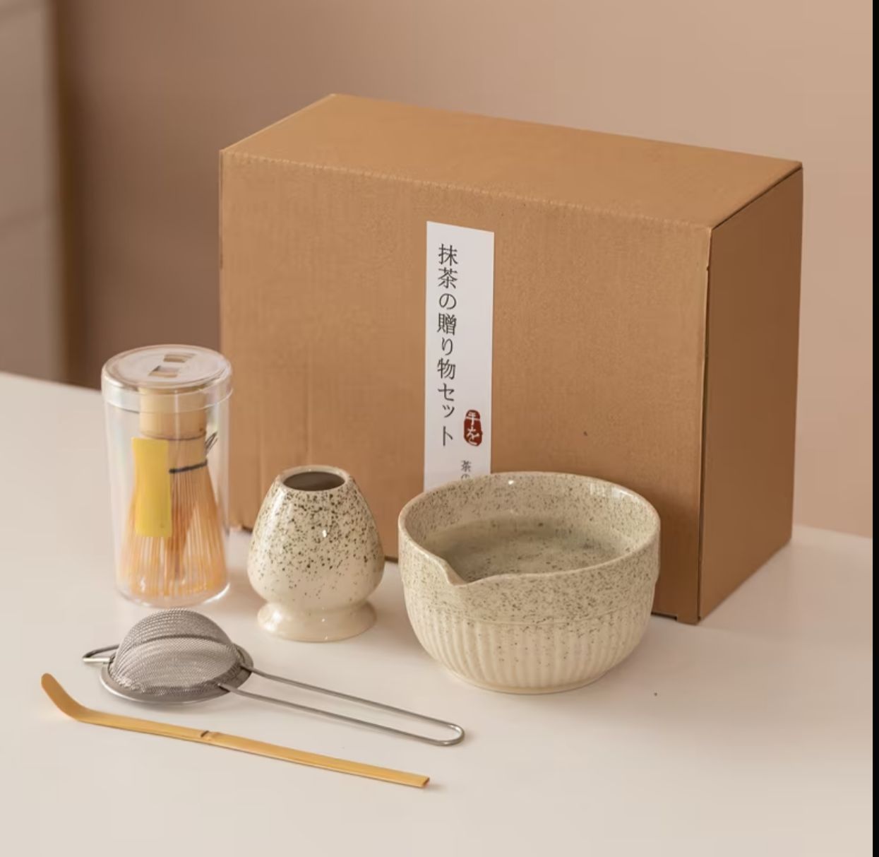 Matcha Kit, 5 pcs, , Bowl, Bamboo Whisk, Whisk Holder, Bamboo Scoop, Stainer